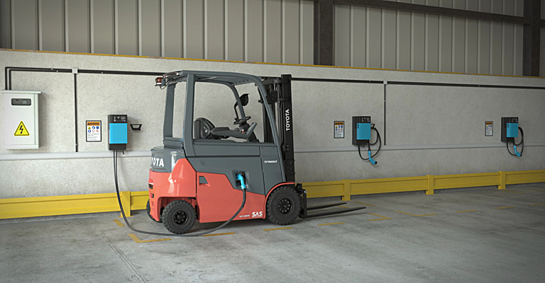 Toyota Traigo80 electric forklift with Li-ion battery charging